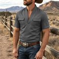 thumbnail image 2 of Kezqiaxn Mens Short Sleeve Shirts Summer Casual V-Neck Business Work Tops with Pockets Mens Shirt Plus Size Fashion, 2 of 5