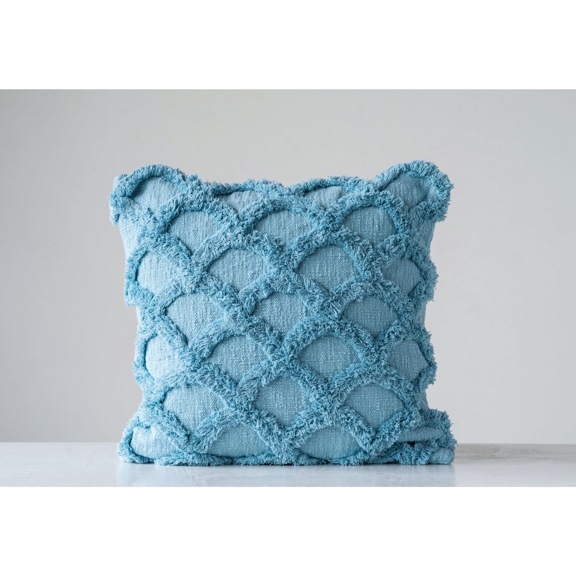 Creative Co-Op Creative Co-Op Cotton Chenille Scalloped Pillow, Light Blue