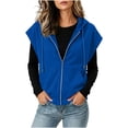 thumbnail image 4 of ClodeEU Women's Hooded Sleeveless Zip Up Vest,Casual Loose Waistcoat with Pocket Blue,Women's Plus M, 4 of 7