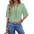 thumbnail image 4 of UVN Blouses for Women V Neck Half Bell Sleeve Shirts Summer Ladies Casual Flowy Tunic Tops, 4 of 9