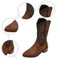 thumbnail image 5 of UngA Women Cowboy Boots Mid Calf Cowgirl Boots with Embroidery Round Toe Western Chunky Low Heel Shoes Black,Size 6, 5 of 7