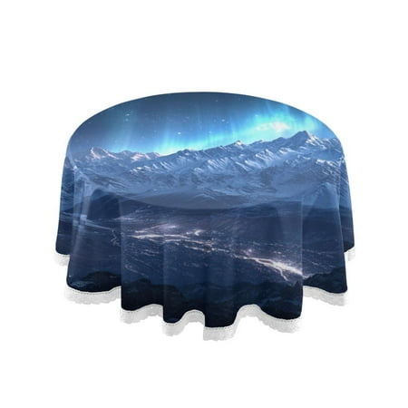 

60 Round Tablecloth with White Lace Trim Wrinkle & Heat-Resistant Table Cover for Dining and Home Decor Mountains under The Stars