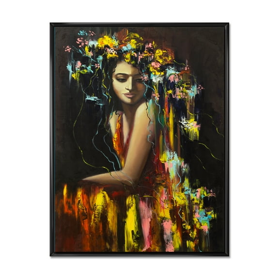 Designart 'Modern Portrait Of A Young Girl' Modern Framed Canvas Wall Art Print