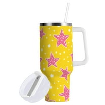Yayeee 40oz Double-Wall Insulated Stainless Steel Tumbler with Handle Bottle, Big Pink Stars Pattern