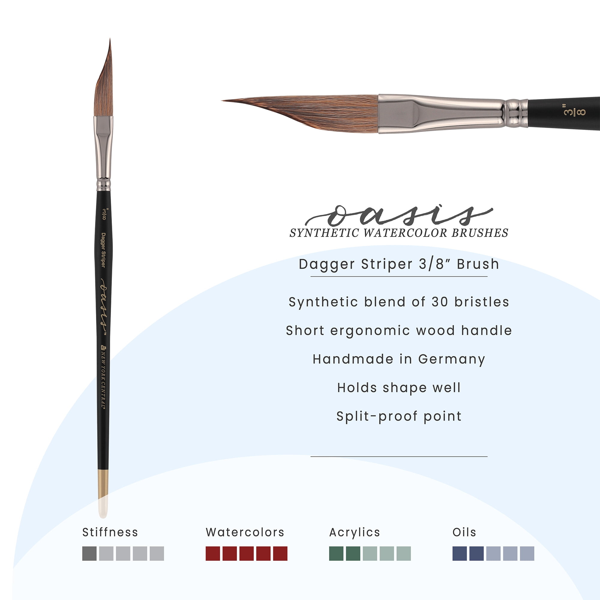 New York Central Oasis Synthetic Premium Brushes - Elite Professional Watercolor Brushes for Artists, Painting, Students, Studios, & More! - [Dagger Striper - 3/8"]