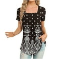 thumbnail image 2 of Babysbule Women's Fashion Printed Casual Square Neck Short Sleeve Loose Womens Summer Tops, 2 of 5