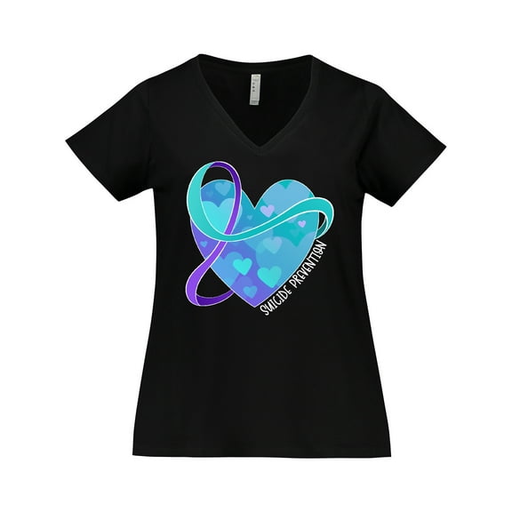Inktastic Suicide Prevention Awareness Purple and Teal Heart Ribbon Women's Plus Size V-Neck T-Shirt
