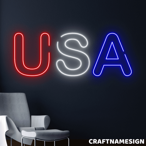 Craftnamesign USA Neon Sign, Happy 4th Of July Wall Decor, Party Wall Art