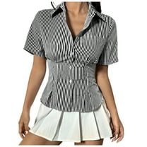 S LUKKC LUKKC Summer Tops for Women Striped Shirt College Style Top Dressy Casual Tunic Tops Cute Tee Workout Shirts Beach Vacation Outfits Business Tshirts Fashion Clothes