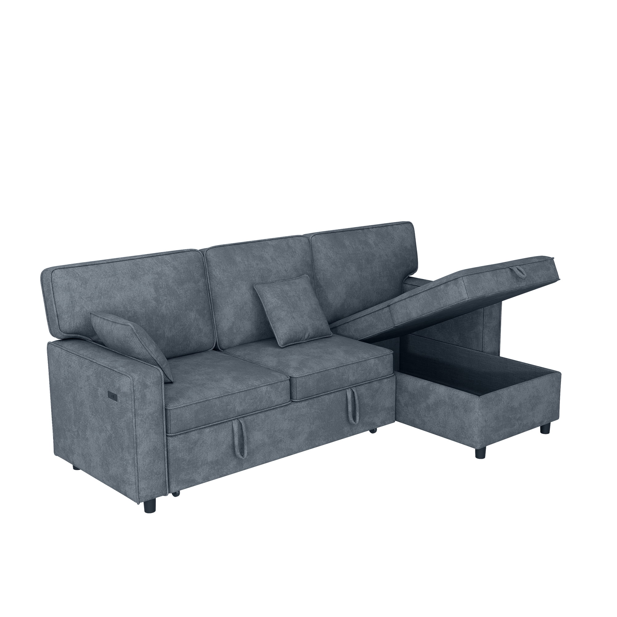 Howcool Sectional Sleeper Sofa,L Shaped Chenille Convertible Sofa Bed 89" 3 Seater with Flip-Down Center Console & USB Charging Ports,Pull Out Couch for Living Room Apartment Office,Blue