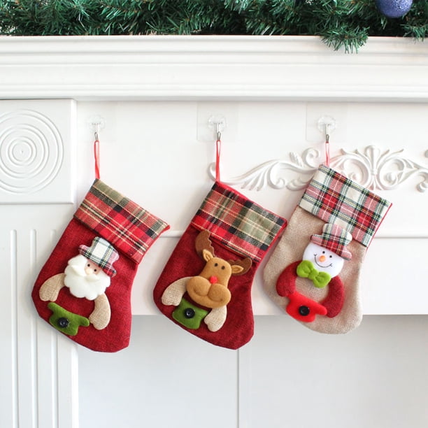 Media navideña con delantal y bolsillo - Decoración de calcetines de punto rojo blanco para árbol de chimenea - 20x15cm