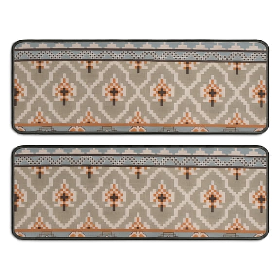 Kitchen Rugs Sets Of 2,Orange Geometric Diamond Cross Pattern Anti Fatigue Kitchen Mat Rugs Non Slip Washable,Decorative Kitchen Floor Mats for Kitchen,Sink,Laundry,17"x47" 17"x47"