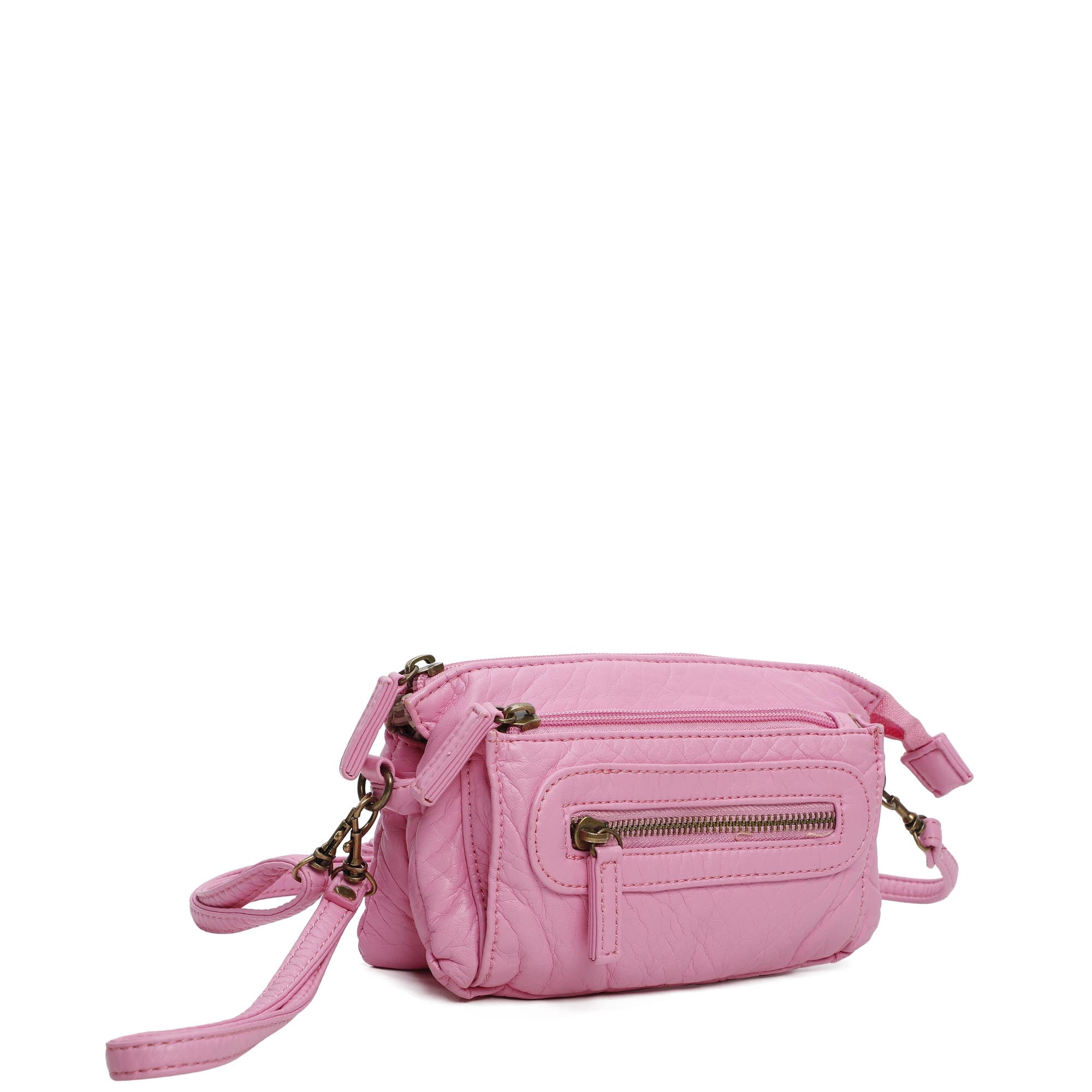 The Anita Women Wristlet Multi Functional Crossbody Soft Vegan Leather Bag by Ampere Creations - Bubble Gum Pink