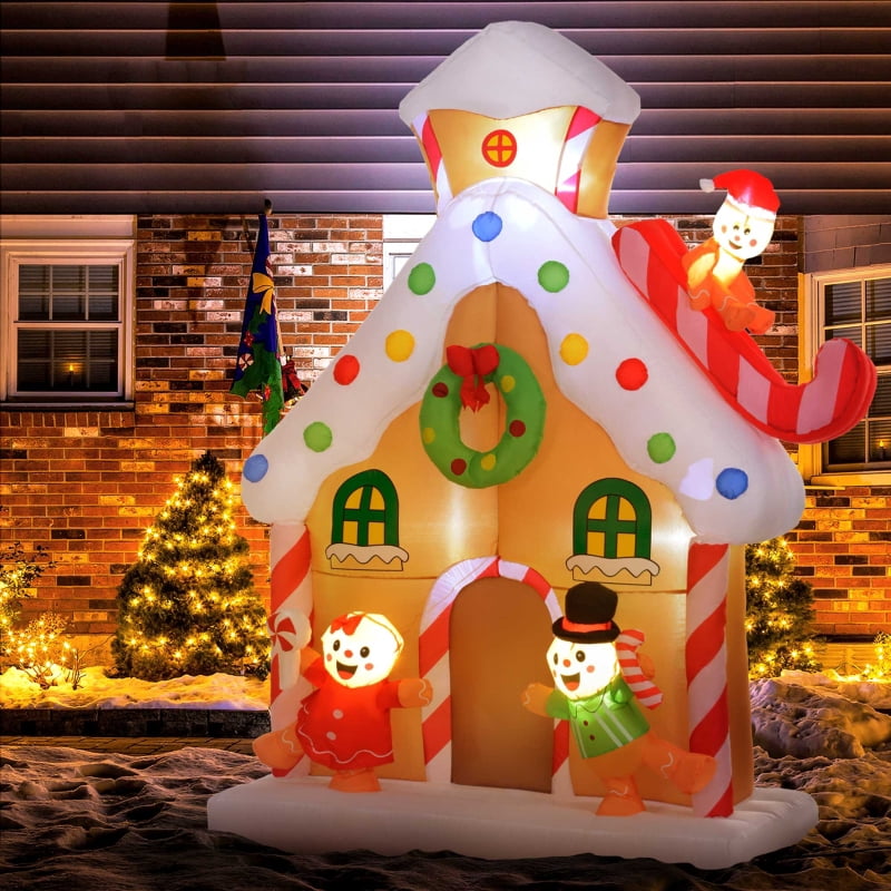 Alvantor Christmas Inflatables Giant Gingerbread House, Blow-Up Yard Decoration with LED Lights 66.9"x25.6"x86.6" Yellow