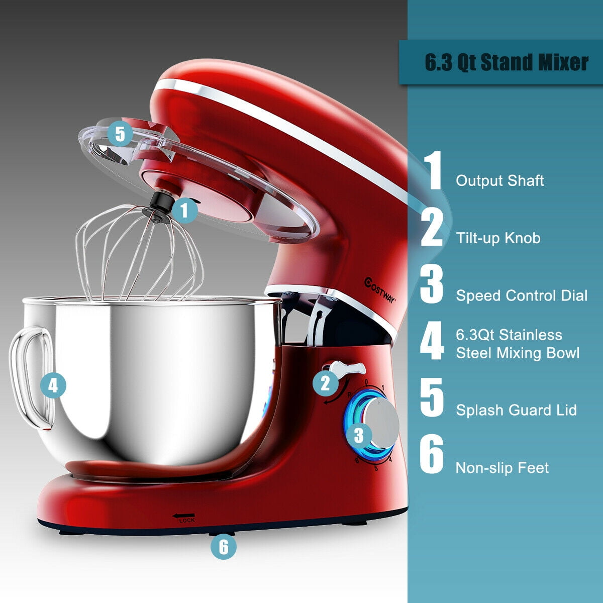 Aucma Stand Mixer 7L Tilt-Head 6 Speed Electric Kitchen Mixer with Dough  Hook Wire Whip & Beater 1400W Red - AliExpress