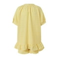 thumbnail image 6 of FRSASU Womens 2 Piece Ruffle Pajama Set Gingham Button Down Short Sleeve Shirts and Shorts Plaid Spring Summer Outfits Yellow, 6 of 7
