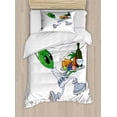 thumbnail image 1 of Science Party Duvet Cover Set Twin Size, Cartoon Style Happy Alien Sketch Holding Serving Tray to a Feast, Decorative 2 Piece Bedding Set with 1 Pillow Sham, White and Multicolor, by Ambesonne, 1 of 3
