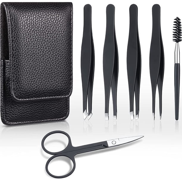 Splinter Scissors 7 Pieces Eyebrow Tweezers Set Stainless Steel Tweezers with Curved ...