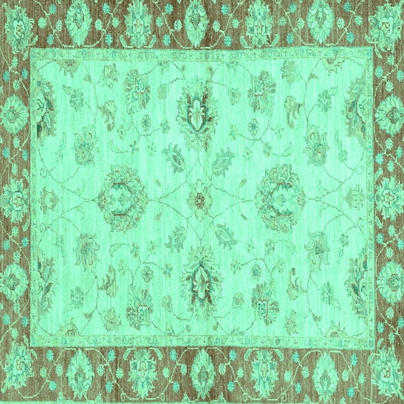 Ahgly Company Machine Washable Indoor Square Oriental Turquoise Blue Traditional Area Rugs, 3' Square