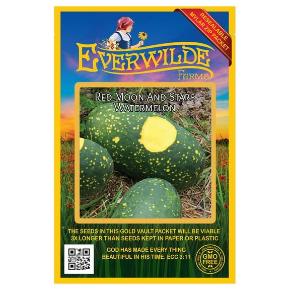Everwilde Farms - 20 Red Moon & Stars Watermelon Seeds - Gold Vault Seed Packet