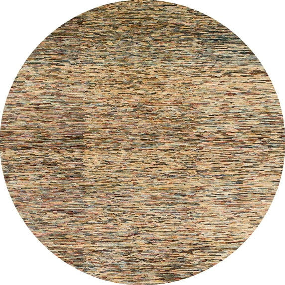Ahgly Company Machine Washable Indoor Round Abstract Brown Sugar Brown Area Rugs, 8' Round