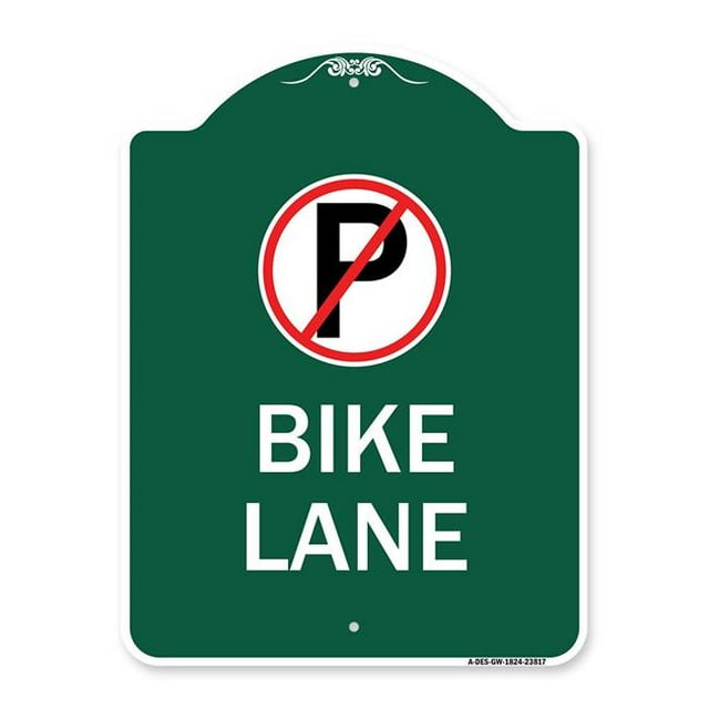 18 x 24 in. Designer Series Sign - Bike Lane with No Parking Symbol, Green & White