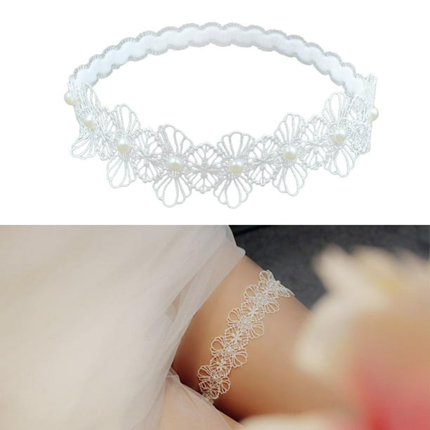 Liguero con encaje Floral para novia, liguero, grueso para pierna, adorno de para fiestas, graduación, boda, lanzamiento de liga, Blanco BLESIY liga nupcial de la boda