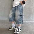 thumbnail image 4 of KVPLBQFD Baggy Jean for Boys Y2k Cargo Denim Shorts Elastic Waist Distressed Jorts for Teens Aesthetic Casual Streetwear Boys Summer Clothes, 4 of 7
