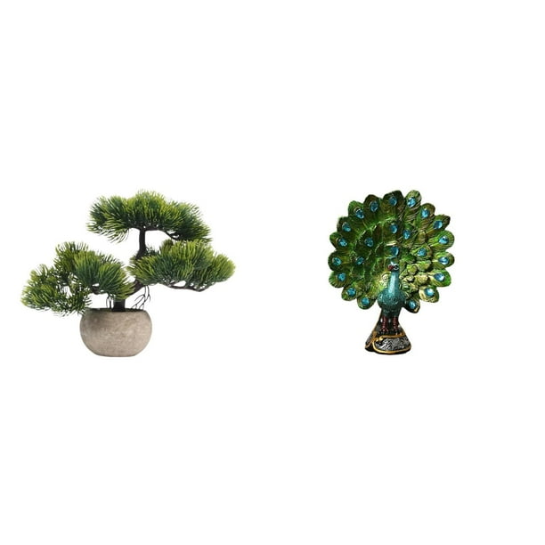Árbol bonsái artificial,Bonsái artificial para decoración de escritorio o interior,Bonsái artificial,planta falsa en maceta.,Figura de escritorio,Estatua de pavo real en