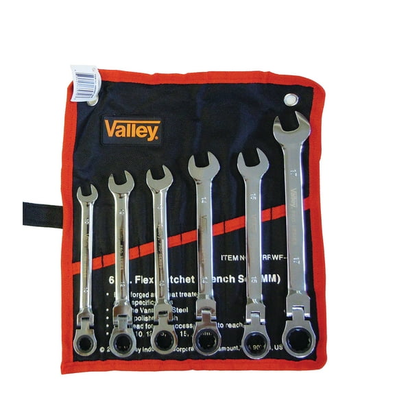 Ratcheting Flex Head Wrench Set 6pc Metric with Pouch