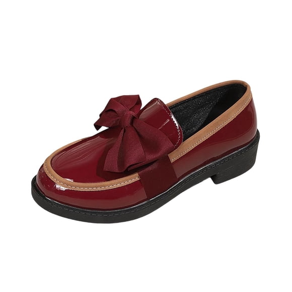 Wine Women'S Casual Mid Heel Loafers Mules Slip On Bowknot Soft Sole Breathable Lightweight Non Slip Comfortable Indoor Outdoor