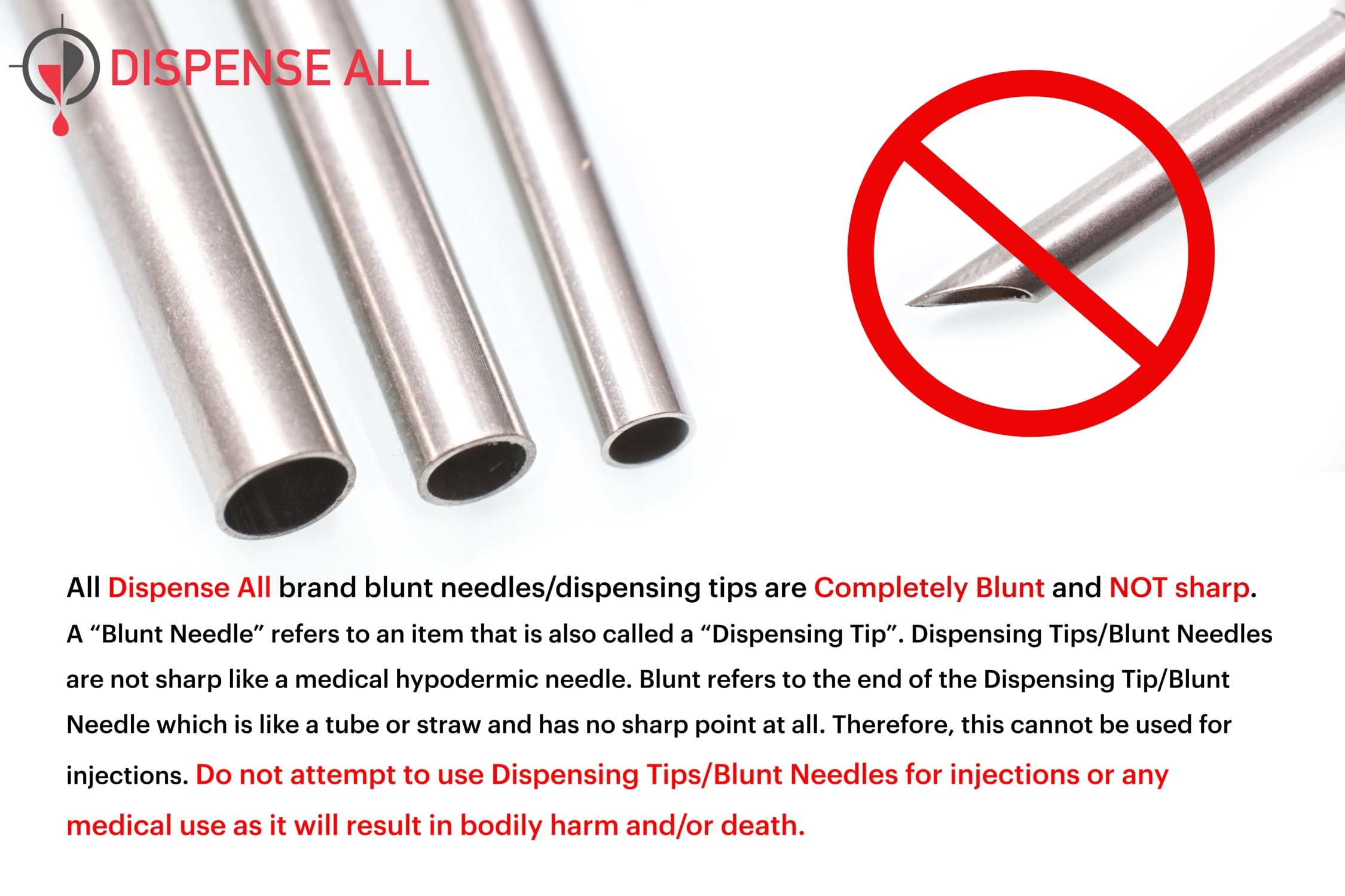 Dispense All - 25 Gauge 1/4 inch Blunt Tipped Dispensing Needle, Luer Lock, 10 Count