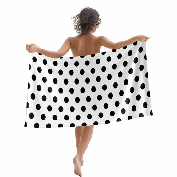 Beach Towel Black White Polka Dots Bath Pool Towels Cute Solid Color Absorbent Beach Towel Soft Large Quick Dry Lightweight Camping Travel Sports Yoga Gym Swim Towels for Adult 35x70 Inch