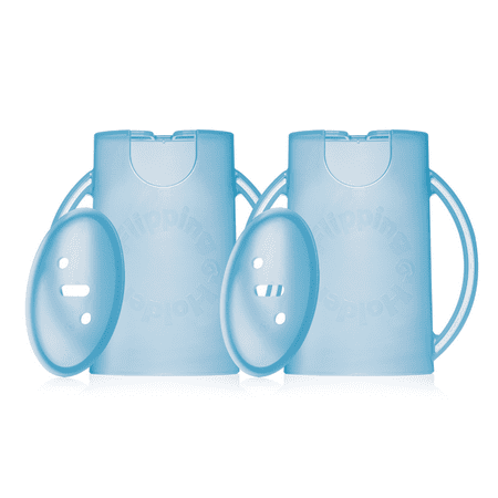 Squeeze Proof Flipping Holder DELUXE with lid 2-Pack for Food Pouches & Juice Boxes (Blue x 2) - Multipurpose Design with Cover - Prevent Messes & Support Self-Feeding - Handles