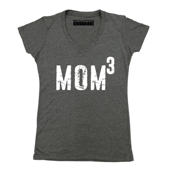 P&B Mom of 3, Mom Cubed Women's V-neck, Heather Charcoal, 2XL