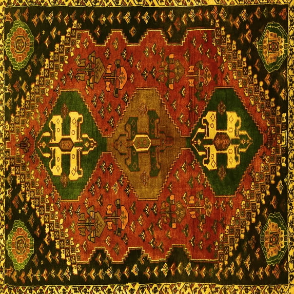 Ahgly Company Machine Washable Indoor Square Persian Yellow Traditional Area Rugs, 4' Square