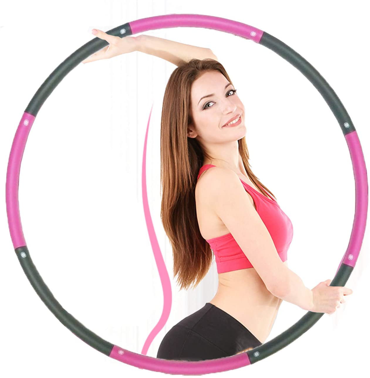 Pink/Grey 1kg Weighted Abdominal Exerciser Gym Fitness Hula Hoop Hoola Strength 