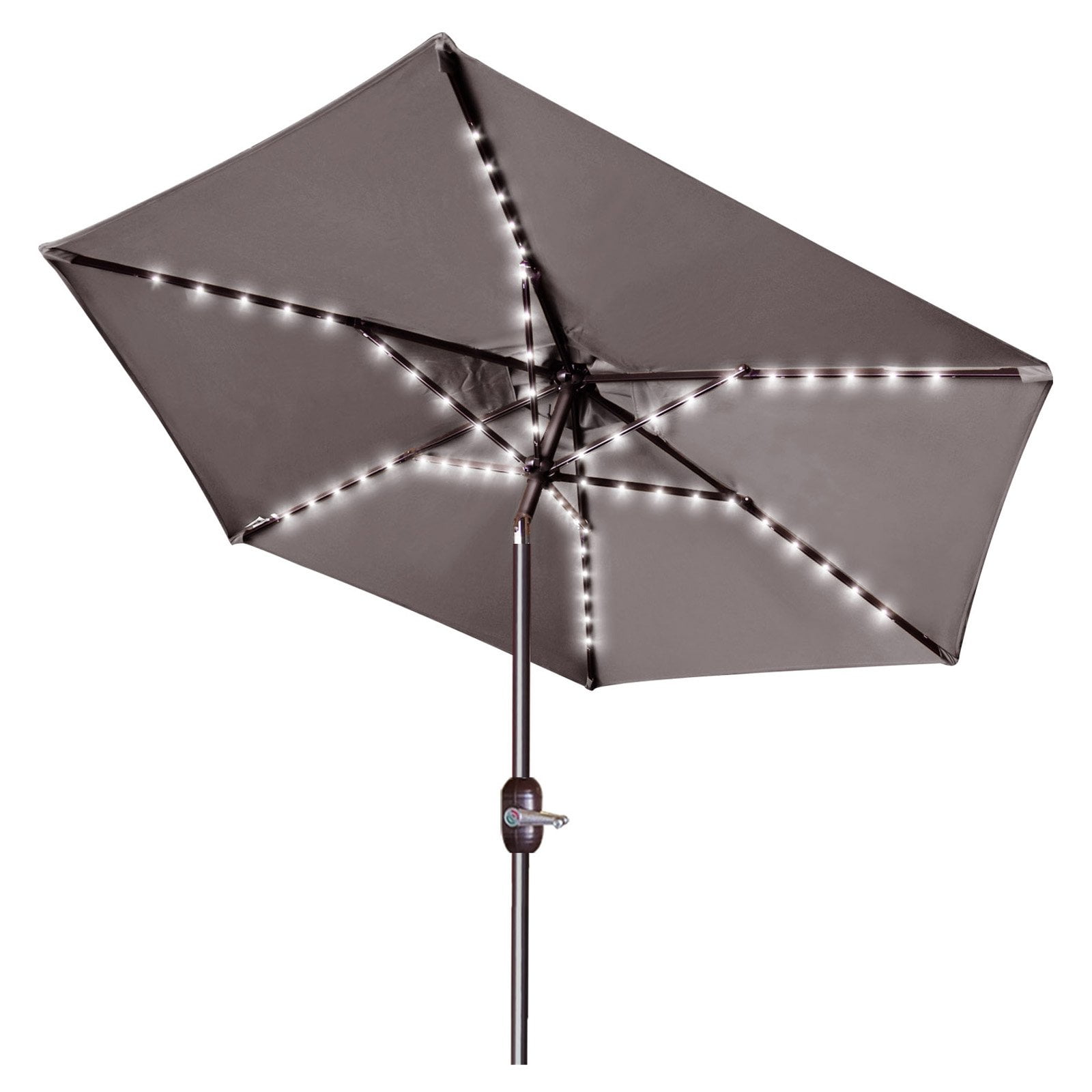 Sunrise Umbrella 8 ft. Battery Lighted 60 LED Garden Patio Umbrella with Crank and Tilt