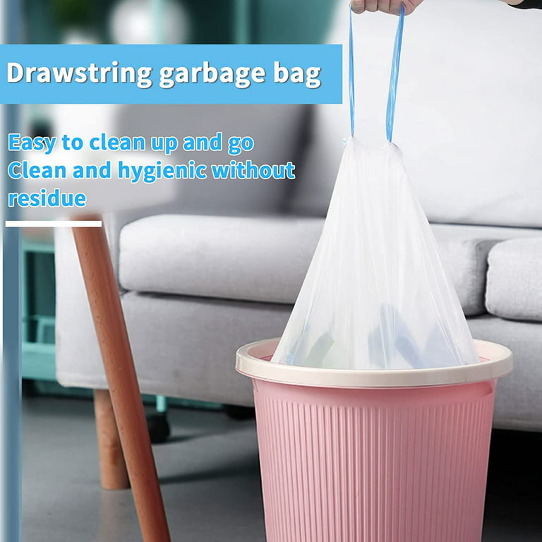 80 Counts Clear Small Drawstring Trash Bags, 4 Gallon Kitchen Garbage Bags  Wastebasket Bin Liners for Bathroom Bedroom Office Trash Can 
