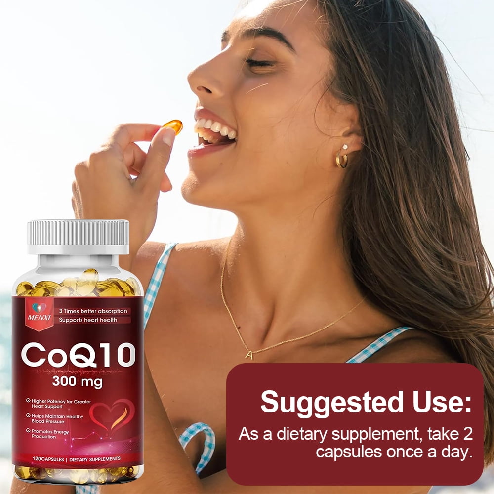 MENXI CoQ10 300mg, High Potency Ubiquinone Softgels for Heart Health & Energy Support, Antioxidant, 2 Bottles (120 Softgels Each)