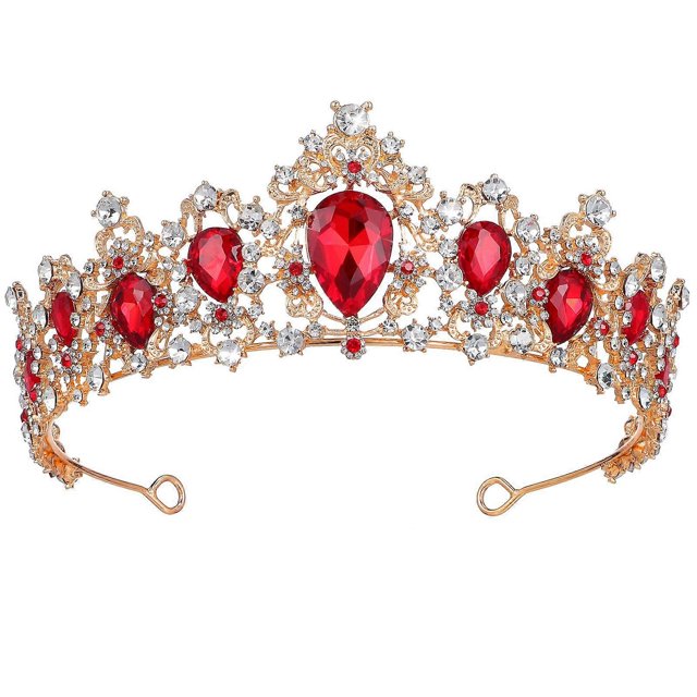 Baroque Bride Crown Retro Wedding Headdress Headwear Party Hair Accessories for Women Female (Red and Golden)