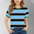 thumbnail image 4 of Boys Girls Cotton T-Shirts Short Sleeve Striped Colorblock Crew Neck Tee Toddlers Kids Casual Summer Tops (7-8 Years, Light Blue), 4 of 4