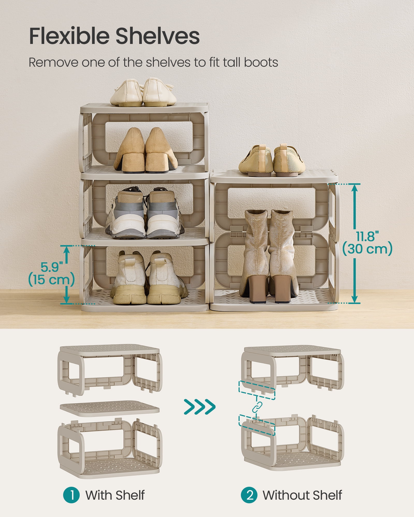 Shoe Rack, Shoe Organizer, 12 Shelves, Shoe Storage, Narrow Shoe Shelf, Open Shelf for Entryway, Living Room, Space-Saving, Cappuccino Beige