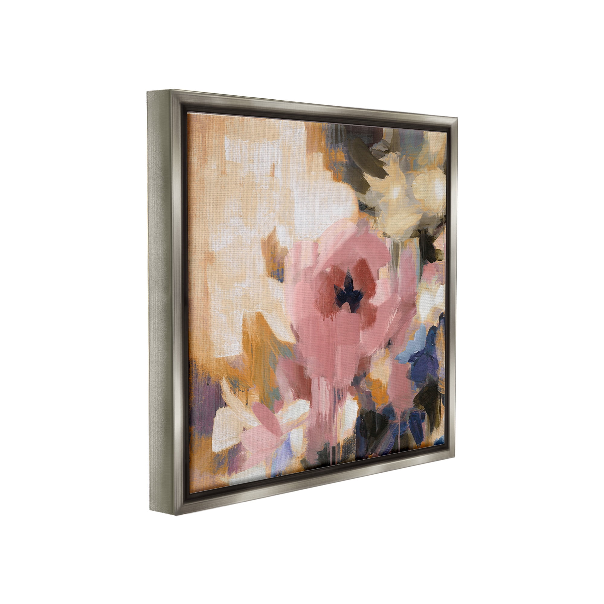 Stupell Industries Abstract Pink Blossom Botanical & Floral Painting Gray Floater Framed Canvas Art Print Wall Art, 25 x 25