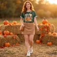thumbnail image 4 of Halloween Shirt for Women Retro Short Sleeve T Shirts Halloween Cute Pumpkin Print Tops Fall Thanksgiving Graphic Tees,Dark Green,M, 4 of 8
