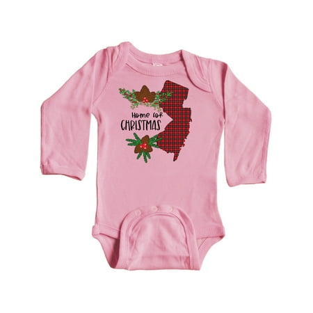 

Inktastic Home for Christmas New Jersey in Plaid with Holly Gift Baby Boy or Baby Girl Long Sleeve Bodysuit