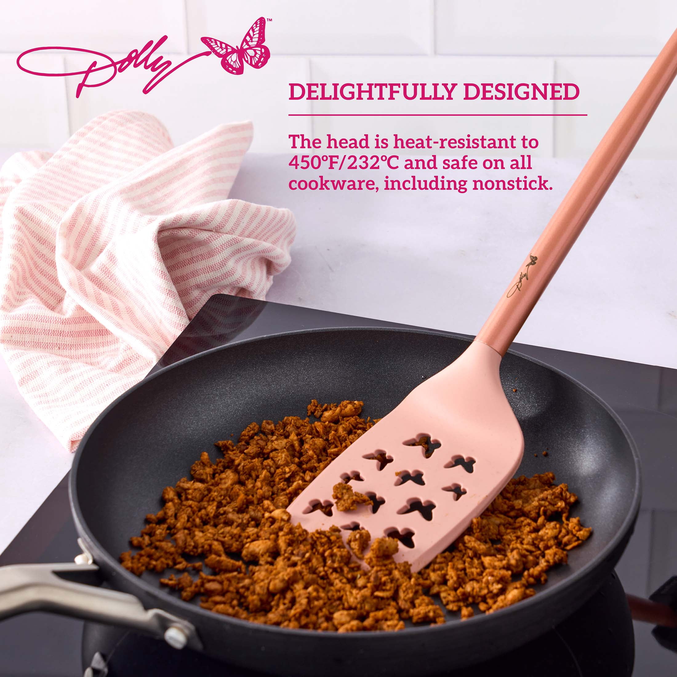Dolly Parton Stainless Steel Slotted Turner, Blush