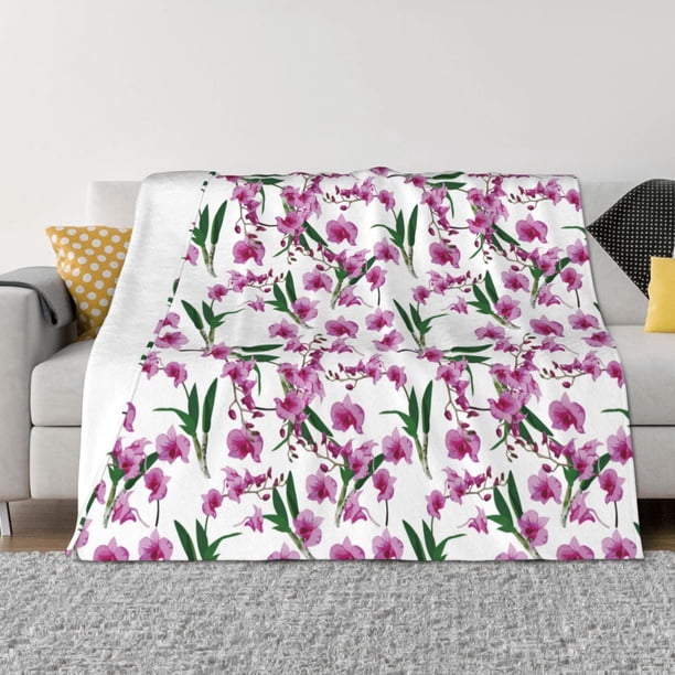 Fotbe Orchids Flowers Manta de Franela con Estampado, Manta Ultrasuave para Cama, Sofá, Auto, Hipoalergénica y Antibolitas-80"x60"