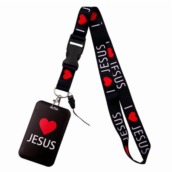 I Love Jesus Lanyard with Card Holder, Detachable Christian Lanyards for ID Badges, Positive Retractable Badge Reel Heavy Duty, Teacher Nurse Work Office Gifts