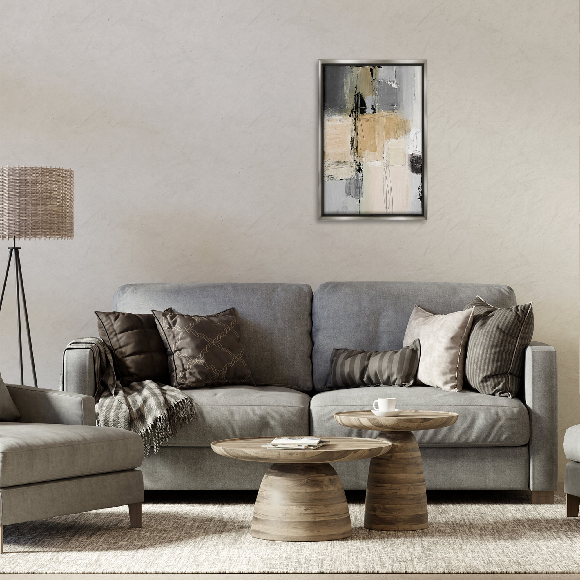 Stupell Industries Rustic Organic Abstraction Abstract Painting Gray Floater Framed Canvas Art Print Wall Art, 17 x 25